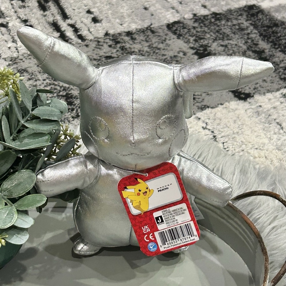 Pokemon Pikachu 25th Anniversary Celebration 8" Silver Metallic Plush Doll w/tag
